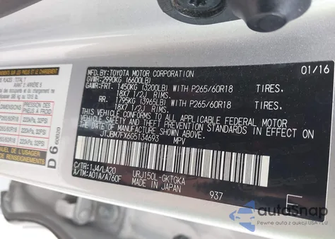 2016 Lexus Gx 460 z USA, uszkodzony, nr VIN JTJBM7FX6G5134693